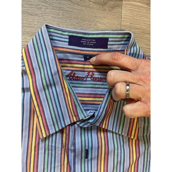 Alan Flusser Shirt Mens XL Multicolor Striped Reds, Blues & Greens - Picture 5 of 5